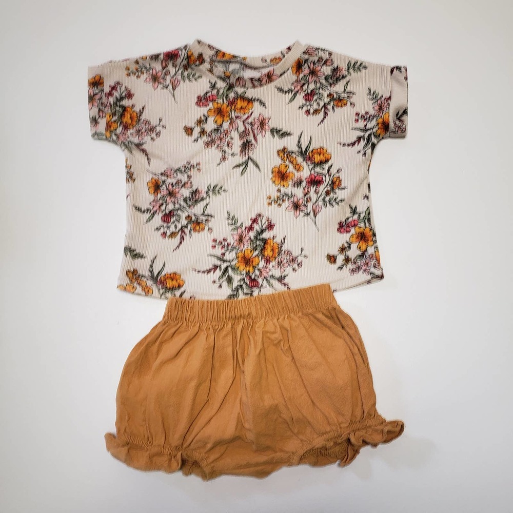 Handmade Floral Top & Mustard Bloomers Size 2Y